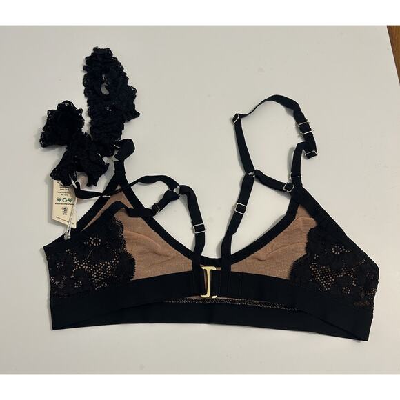 We Are HAH/Free People Guard Her Convertible Bra Garter Set Noir Black Lace Sm - Picture 4 of 11